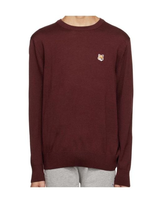 Maison Kitsuné Red Logo Crew-Neck Jumper for men