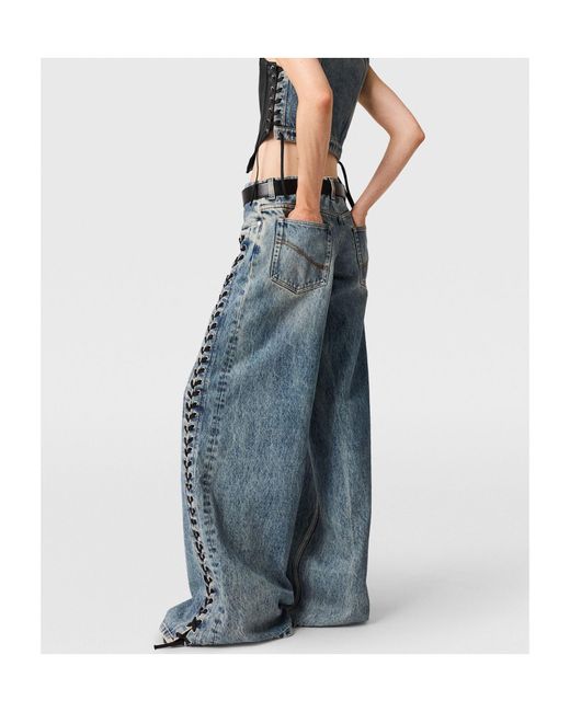 Stella McCartney Blue Wide-Leg Lace-Up Denim Jeans
