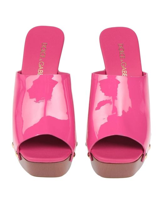 Dolce & Gabbana Pink Round Toe Patent Leather Platform Sandals