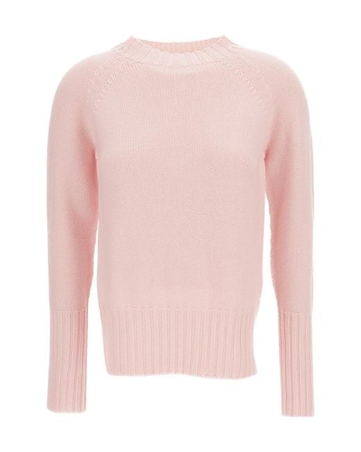 Drumohr Pink Raglan-Sleeve Ribbed-Hem Sweater