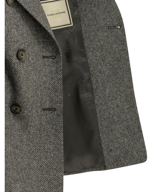 Tagliatore Black Double-Breasted Herringbone Blazer