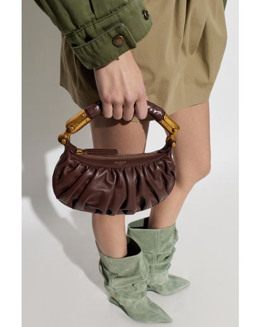 Balmain Brown Ebene Ruched Handle Shoulder Bag