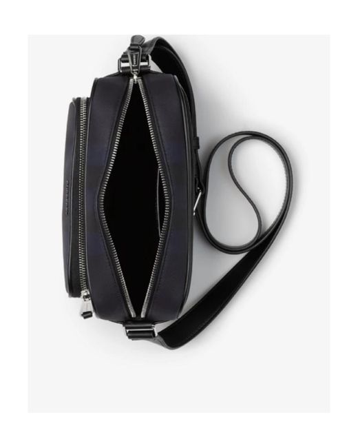 Burberry Blue Paddy Logo Plaque Checked Messenger Bag for men