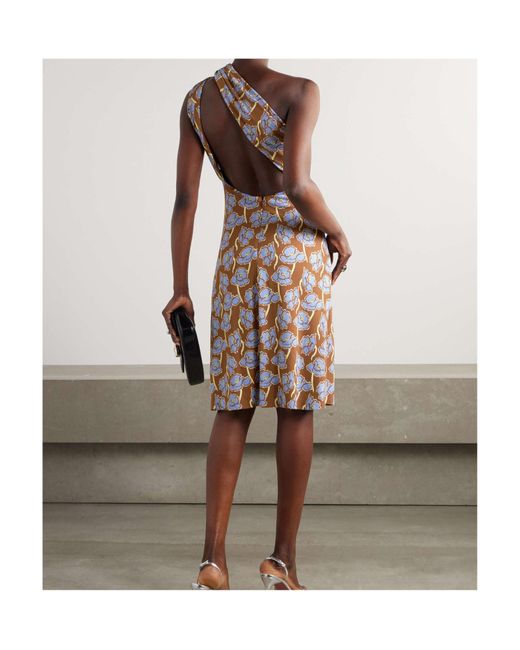 Versace White Floral-Printed One-Shoulder Midi Dress