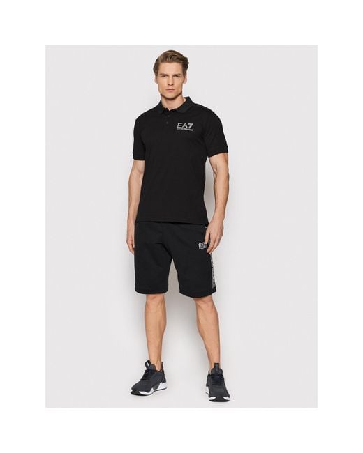 EA7 Black Logo Short-Sleeved Polo Shirt for men