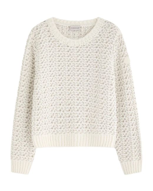 Moncler White Logo Bouclé-Knit Cotton-Blend Jumper