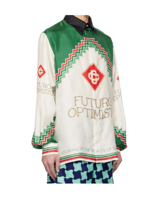 Casablanca Green Graphic-Print Silk Shirt for men