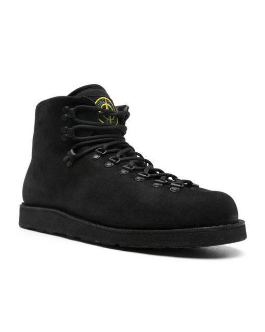 Stone Island Black Leather Ankle Boots for men