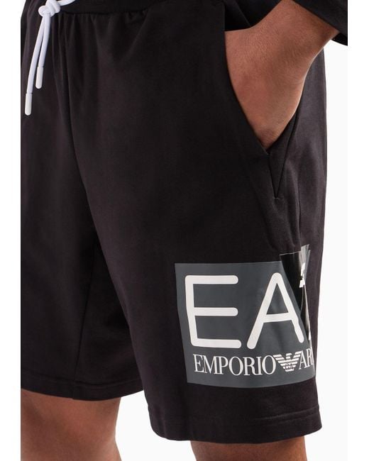 EA7 Black Logo-Printed Drawstring Track Shorts for men