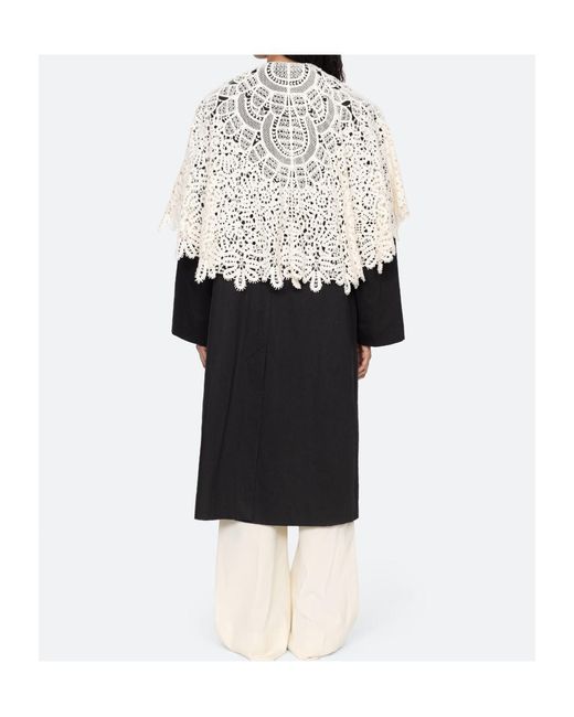 Sea Black Alina Lace-Collar Coat