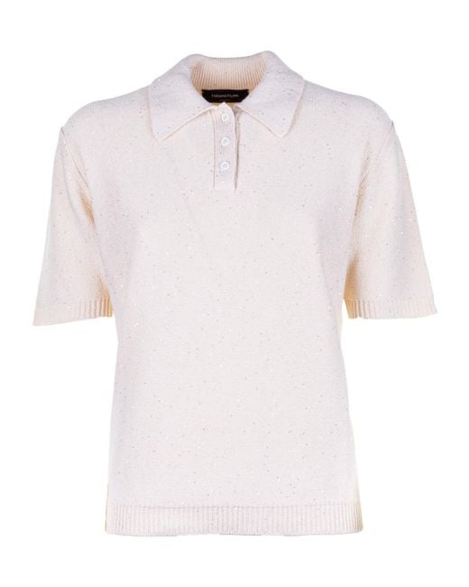 Fabiana Filippi White Sequin Embellished Knitted Polo Shirt