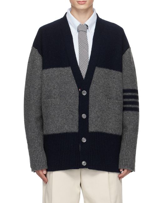 Thom Browne Black V-Neck Oversized Jersey Cardigan for men