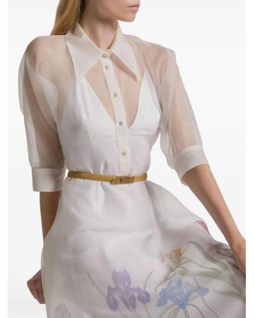 Alberta Ferretti White Collared Short-Sleeved Dress