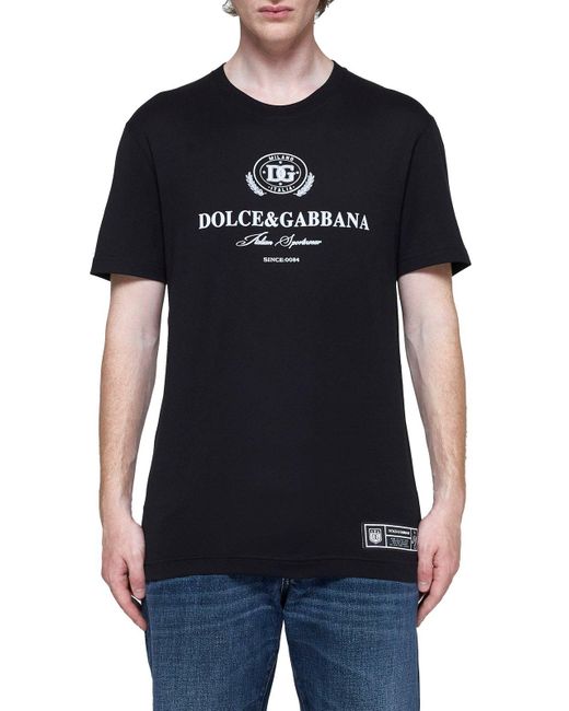 Dolce & Gabbana Black Logo Detailed Crewneck T-Shirt for men