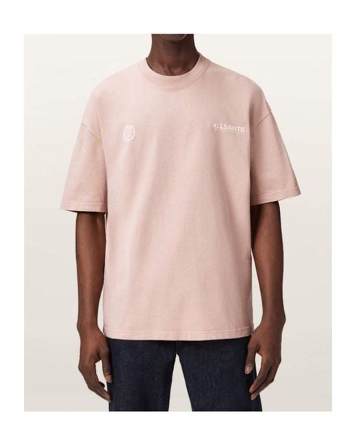 AllSaints Pink Emblem Short Sleeve Cotton T-Shirt for men