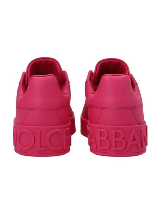 Dolce & Gabbana Pink Logo Embossed Lace-Up Sneakers