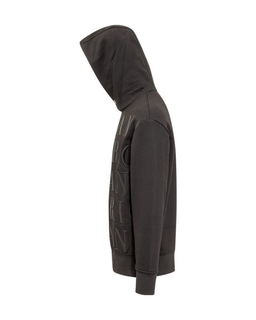 Emporio Armani Black Logo-Embroidered Cotton Hoodie for men