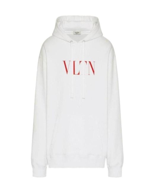 Valentino White Vltn Logo Printed Long-Sleeved Hoodie for men