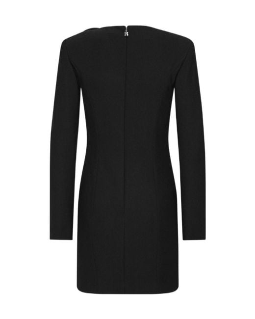 ROTATE BIRGER CHRISTENSEN Black Crepe Mini Long-Sleeves Flower Dress