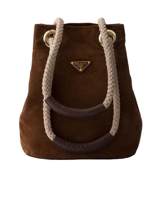 Prada Brown Mariner Small Suede Bucket Bag