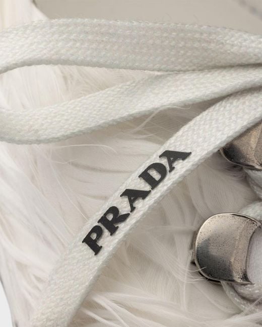 Prada White Feather-Embellished Satin Pumps