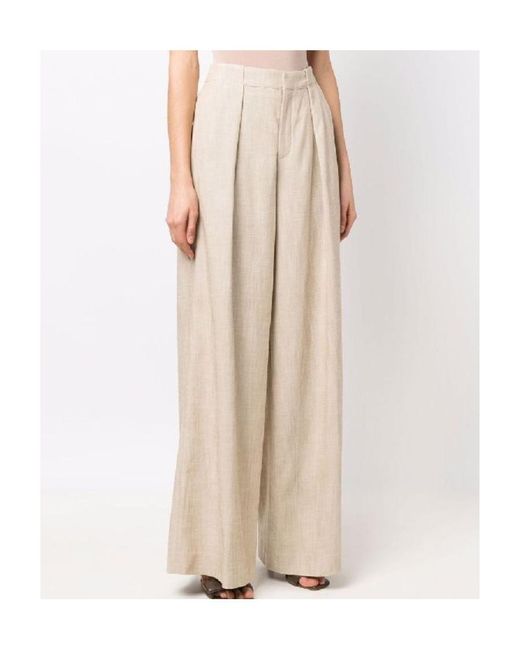 Closed Natural Pleated Flared Trousers