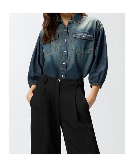 Pinko Blue Snap-Button Denim Shirt
