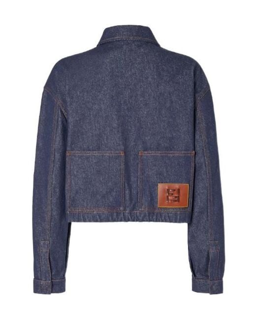 Fendi Blue Ff Reverse Cropped Denim Jacket