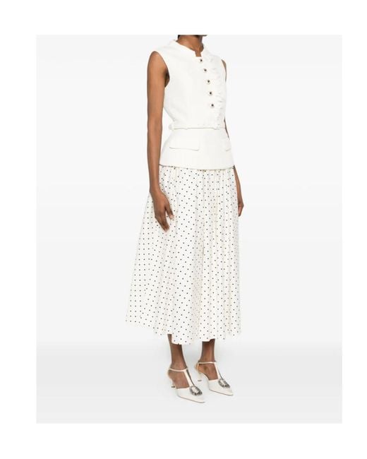 Self-Portrait White Polka-Dot Belted Midi Dress