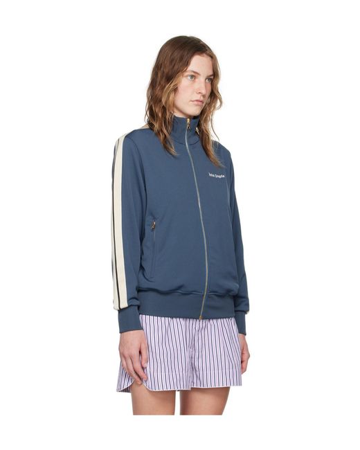 Palm Angels Blue Stand-Neck Long-Sleeved Casual Jacket