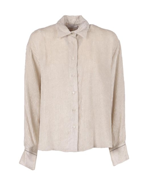 Peserico Natural Ribbed-Texture Button-Down Shirt