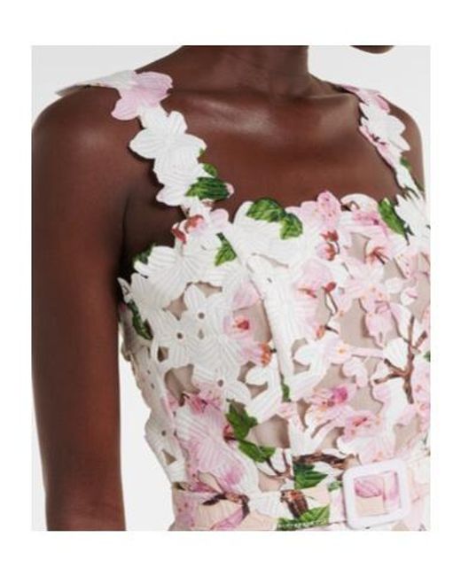 Oscar de la Renta White Floral Lace Cocktail Dress