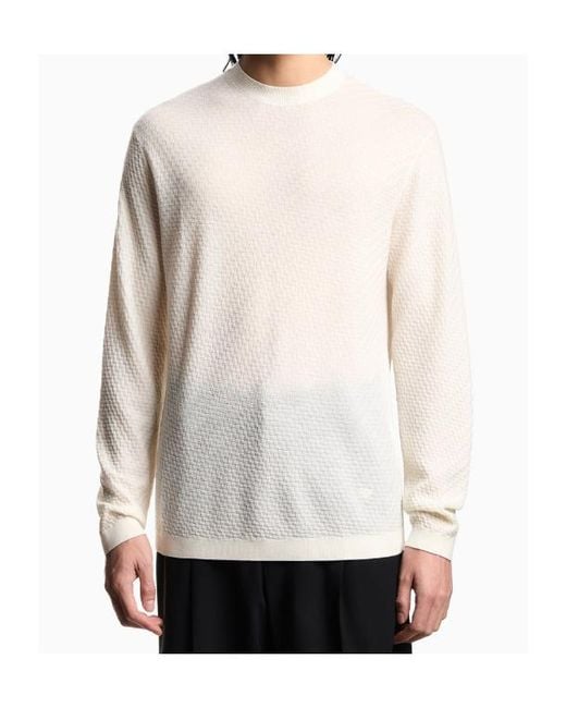 Emporio Armani White Crewneck Textured Sweater for men