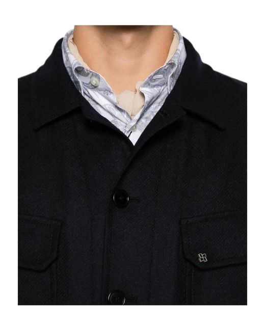Tagliatore Black Button-Up Wool Jacket for men