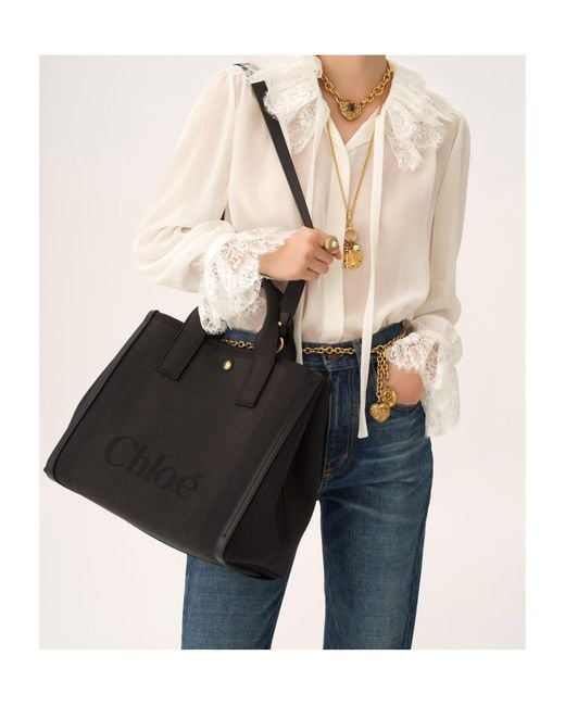 Chloé Black Chloé Carry Logo Detailed Large Tote Bag