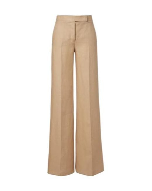 Max Mara Natural Big Pleated Linen Wide-Leg Pants