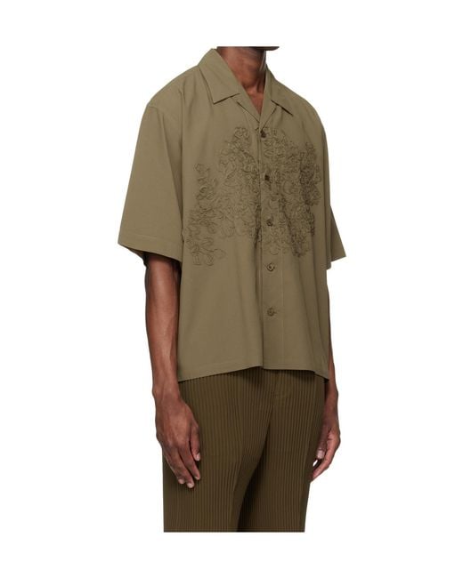 Homme Plissé Issey Miyake Green Embroidered Short-Sleeve Shirt for men