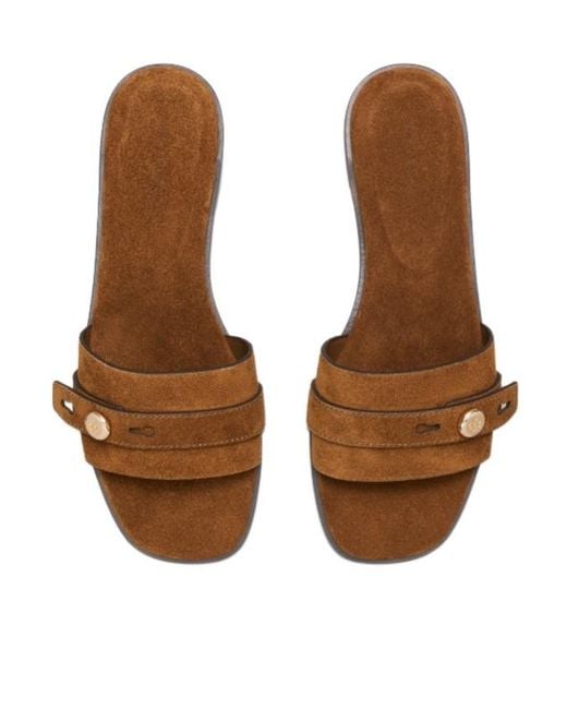 Tory Burch Brown Romy Buckle Slide Sandals