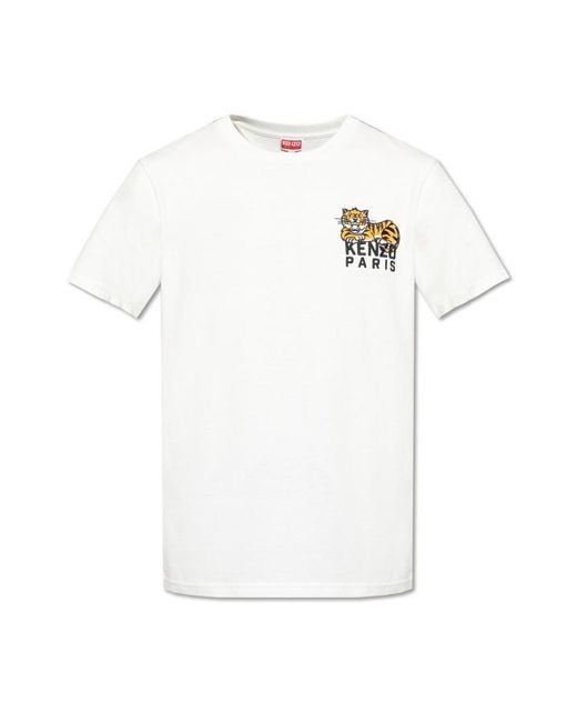 KENZO White T-Shirt With Embroidered Logo for men