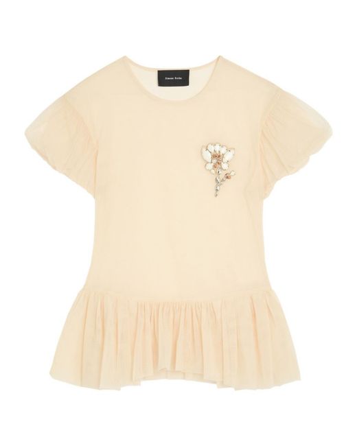 Simone Rocha Natural Ballet Embellished Sheer Chiffon Blouse
