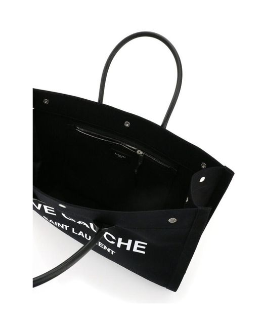 Saint Laurent Black Rive Gauche Logo Printed Tote Bag
