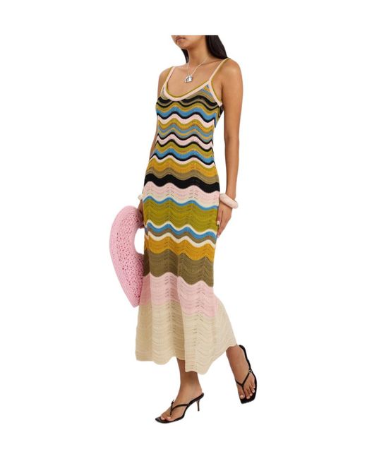 LaDoubleJ Metallic Chevron Pointelle-Knit Cotton Midi Dress