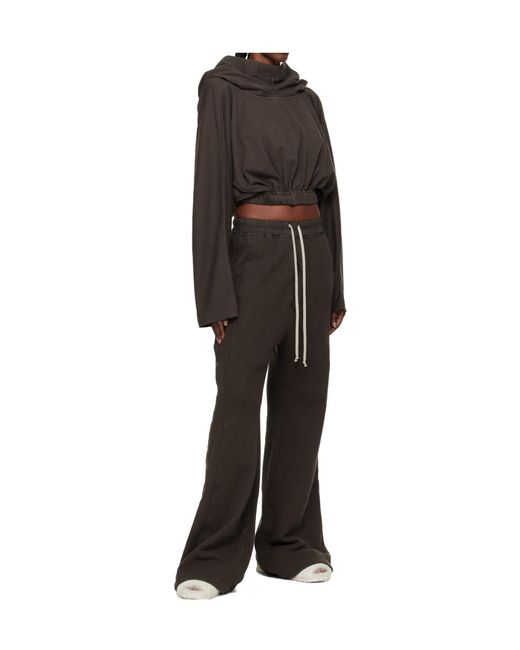 Rick Owens Brown Cropped Hoodie