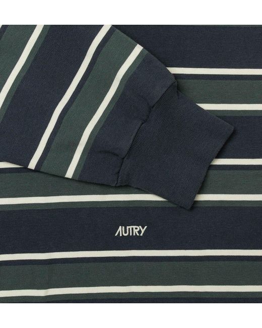 Autry Black Striped Long-Sleeve Polo Shirt for men