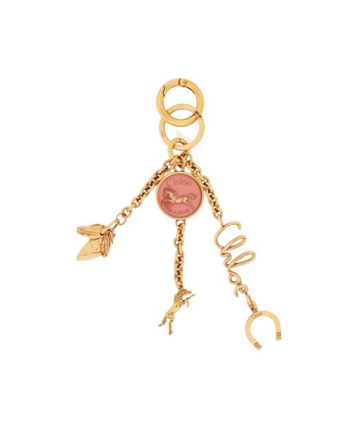 Chloé Metallic Chain-Detial Horse Keyring