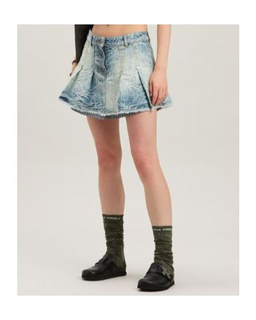 Palm Angels Blue Palms-Jacquard Pleated Mini Skirt