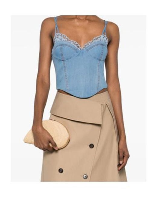 Ermanno Scervino Blue Lace Trim Denim Bustier Top