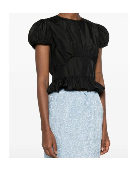 CECILIE BAHNSEN Black Cristobal Ruffled Top