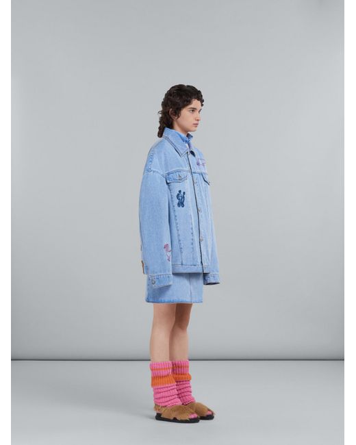 Marni Blue Light Denim Skirt With Embroidery