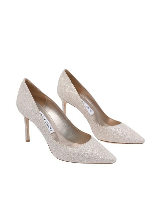 Jimmy Choo White Romy 85 Glitter Pointy Toe Pumps